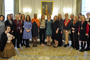 First Lady Suzanne S. Youngkin poses with Lieutenant Governor Winsome Earle Sears, female legislators of the Virginia General Assembly, and female cabinet and staff members.