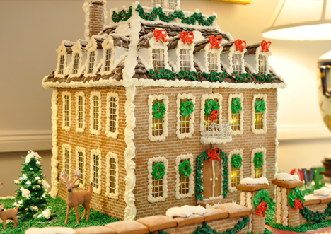Close up of gingerbread governor's palace