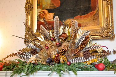 Pine cone bouquet on mantel