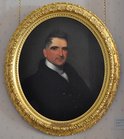 A framed portrait of Governor James Barbour.