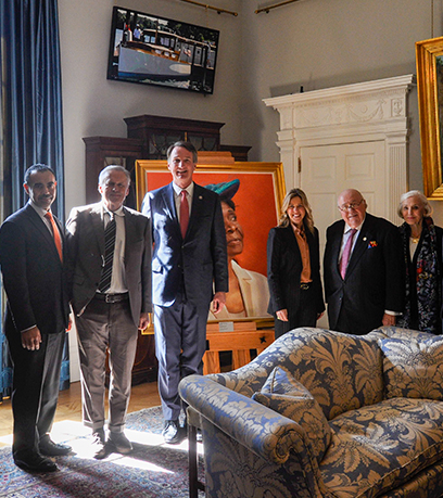 Left to right: Unknown, John Grisham, Governor Glenn Youngkin, First Lady Suzanne S. Youngkin, Charles Seillheimer, Unknown.