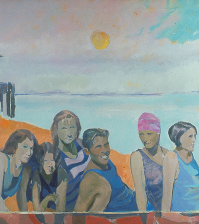 A painting of people on the beach