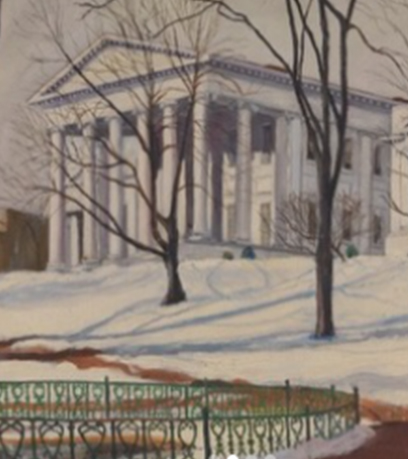 The VA Capitol in snow